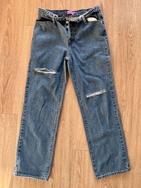 EDIKTED High Rise Straight Leg Jeans Waistband Detail Size M